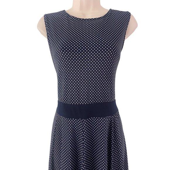 Size 14W 1X NAVY BLUE/WHITE TINY POLKA‎ DOT CUTOUT DRESS W/TIE Summer PLUS SIZE - Picture 2 of 4